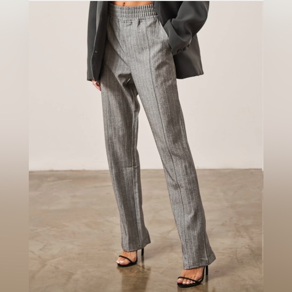 PINSTRIPE SMART ZIP HEM TAILORED TROUSER - The Couture Club - Picture 1 of 5